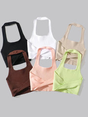 2024 Summer Fashion Sexy Women’s Crop Tube Tops Halter Neck Sleeveless Solid Back Kink Knitted Vest