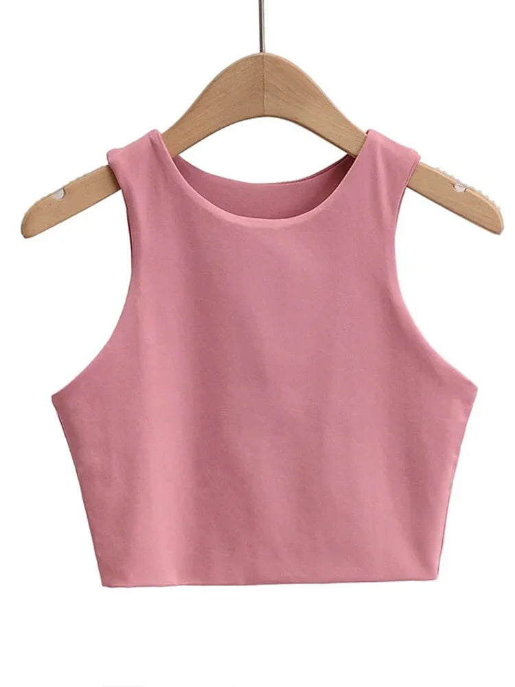 2024 Summer Fashion Women Sexy Slim Tops O-neck Sleeveless Double Nylon Ladies Good Quality Tank Tops 6 Colors