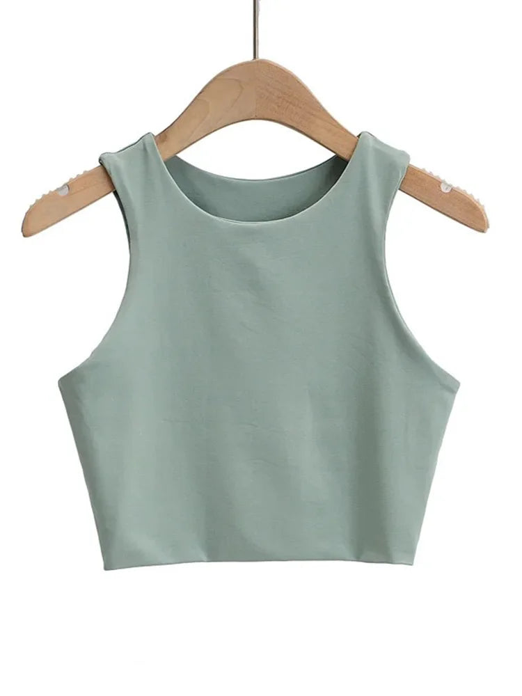 2024 Summer Fashion Women Sexy Slim Tops O-neck Sleeveless Double Nylon Ladies Good Quality Tank Tops 6 Colors