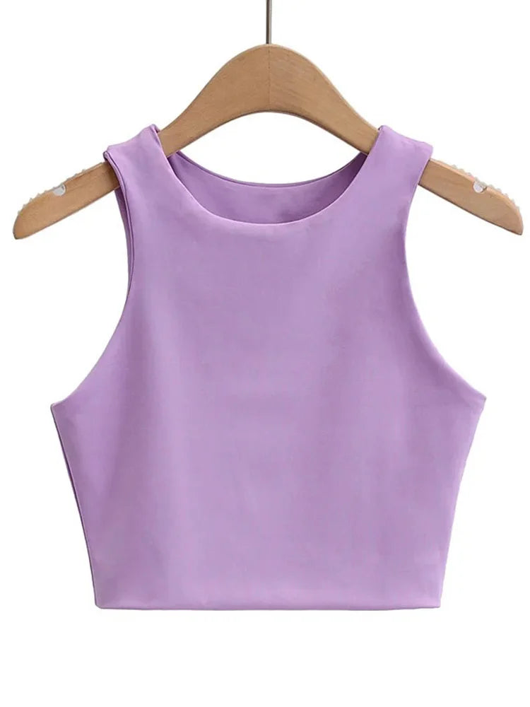 2024 Summer Fashion Women Sexy Slim Tops O-neck Sleeveless Double Nylon Ladies Good Quality Tank Tops 6 Colors