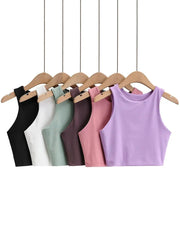 2024 Summer Fashion Women Sexy Slim Tops O-neck Sleeveless Double Nylon Ladies Good Quality Tank Tops 6 Colors