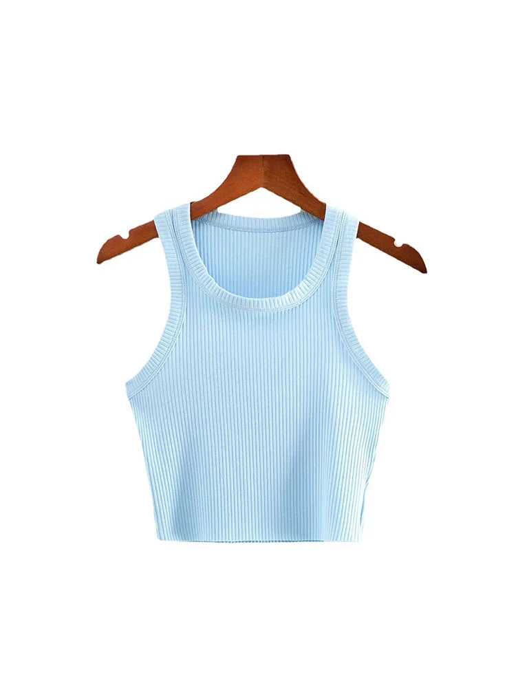 2024 Summer Teen Girls Cropped Tops Elastic Sexy Knit Tanks Sleeveless Short Vest