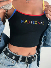 2024 Summer Women Crop Top Cropped Ladies Spaghetti Strap Elastic Camisole Sexy EMOTIONAL Letter Embroidery Tank Tops