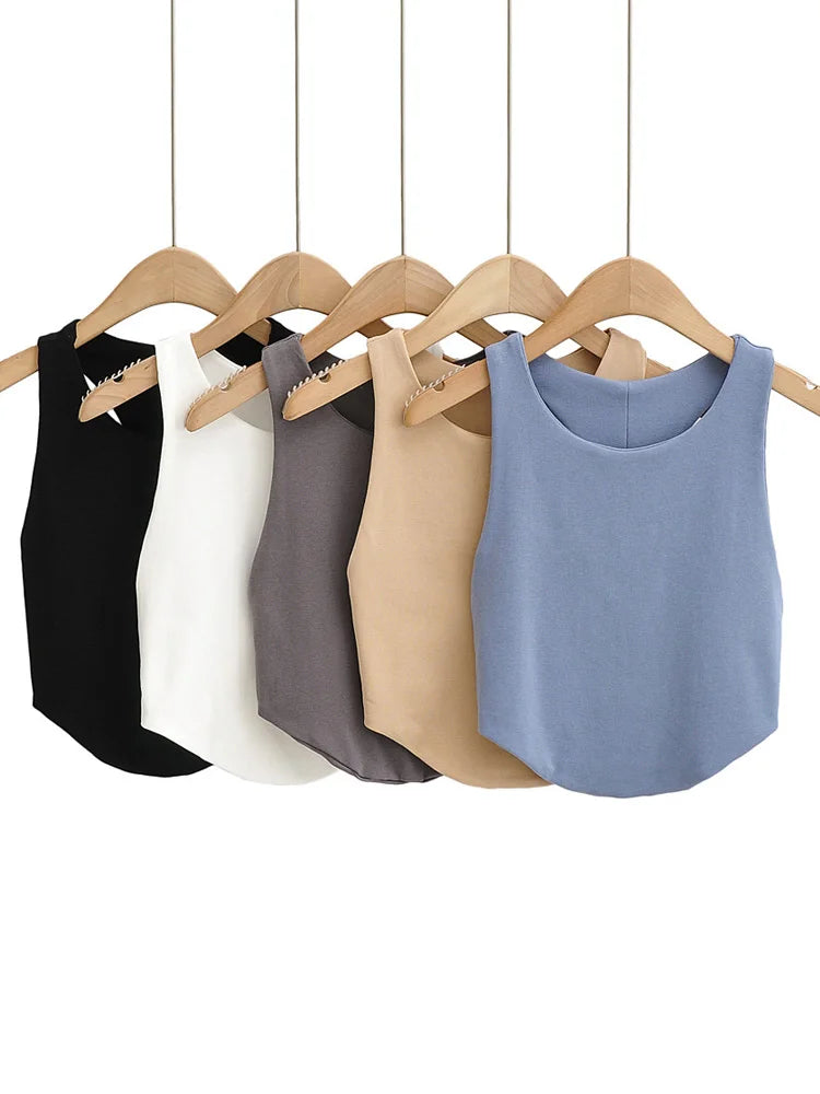 2024 Summer Women’s Sexy Double Curved Crop Tops Narrow Shoulder Sleeveless Backless Tight Tank Top