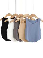 2024 Summer Women’s Sexy Double Curved Crop Tops Narrow Shoulder Sleeveless Backless Tight Tank Top