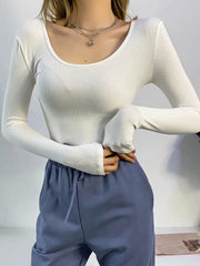 2024 Women Clothing Tops Fit Casual Elastic Cotton Solid O-neck full sleeve T-shirt