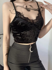 2024 Women Crop Top Skeleton Printed Black Tops Sexy Aesthetic Fairy Core 90s CamisoleClothes