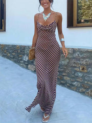 Striped Sexy Slim-Fitting Strappy Chest-Length Floor-Length Dress