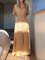 Unique And Chic Drawstring Waist Shirt-Style Maxi Dress