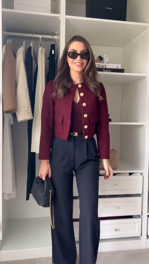 Burgundy jacket three-piece set