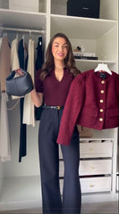 Burgundy jacket three-piece set