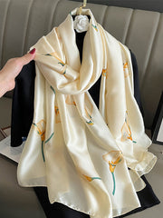 Silk Imitation Flower Print Scarf