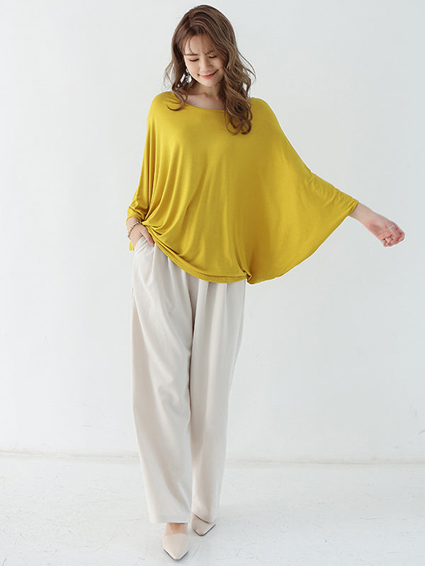 Vintage Loose Round-Neck Batwing Sleeves Shirts