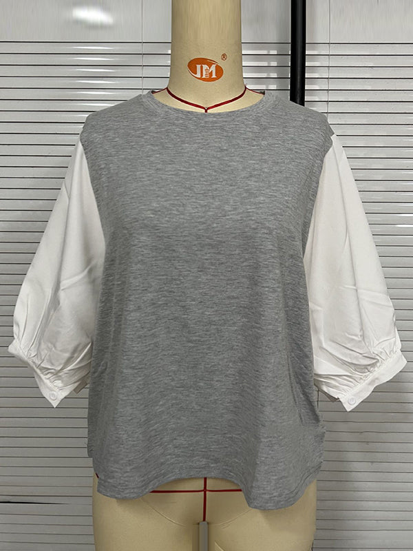 Half Sleeves Loose Split-Joint Round-Neck T-Shirts