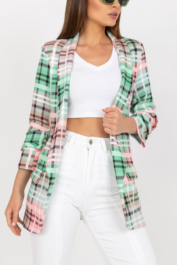 Casual Blazer For Women Color Plaid Long Sleeve Open Front Work Office Suit Jacket With Pocket