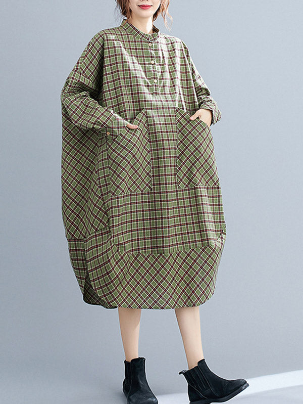 Vintage Plaid Irregularity Shirt Dresses