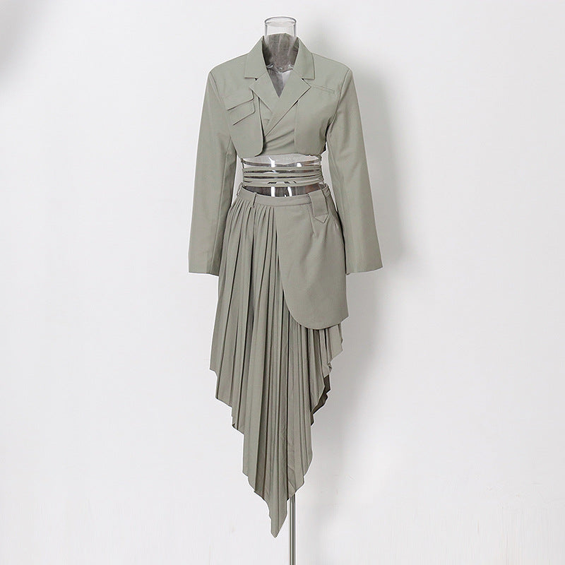 Spring Two Piece Set Blazer Women: Irregular Asymmetric Skirt Design, Fried Street Gas Field Trendy Suit