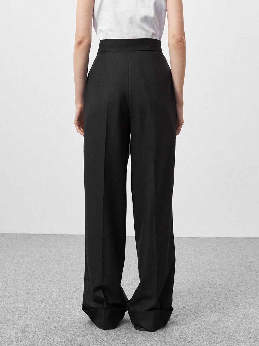 Black High-Waisted Floor-Length Wide-Leg Pants