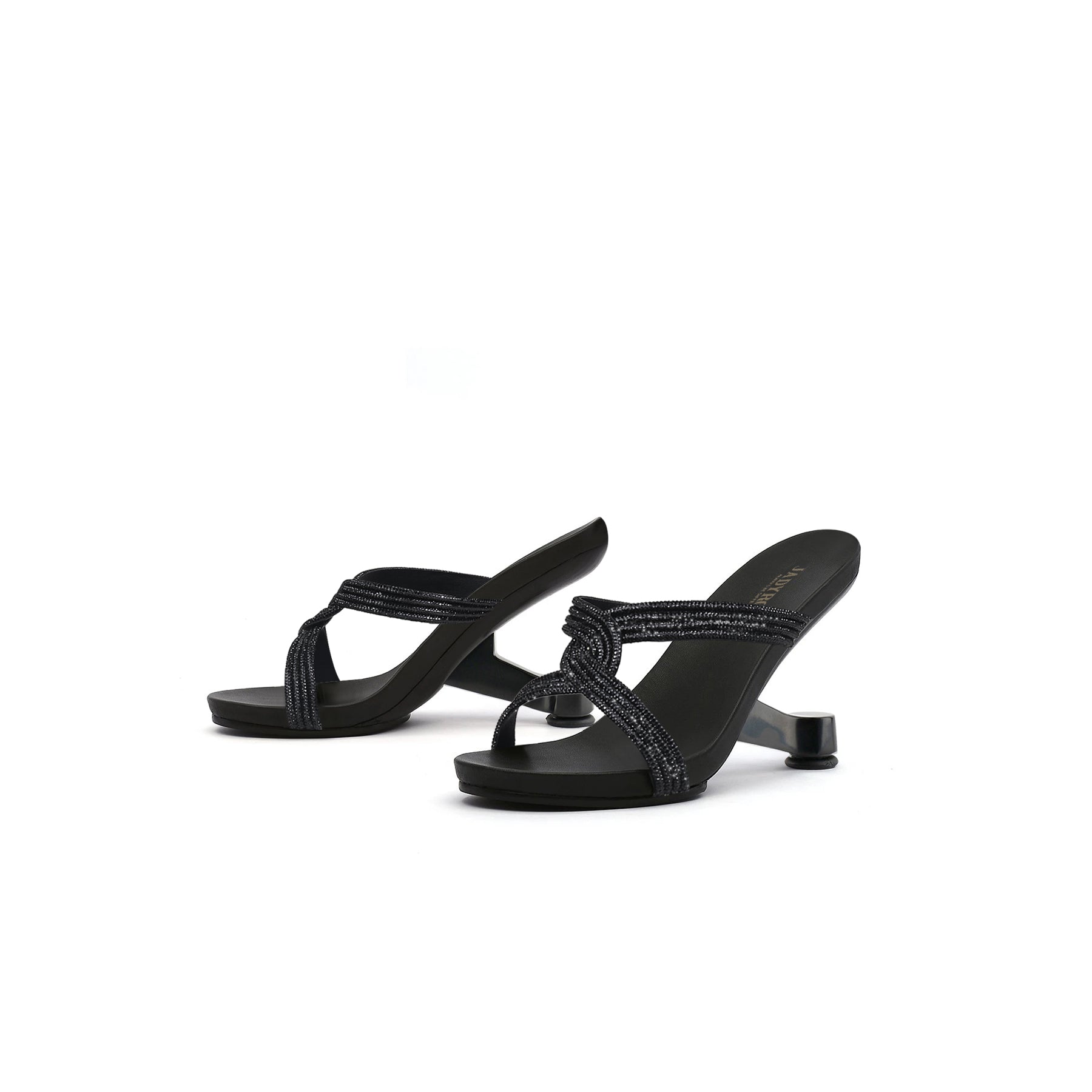 JADY ROSE | SHAMIRA SHIMMER STRAP LEATHER SANDAL- BLACK