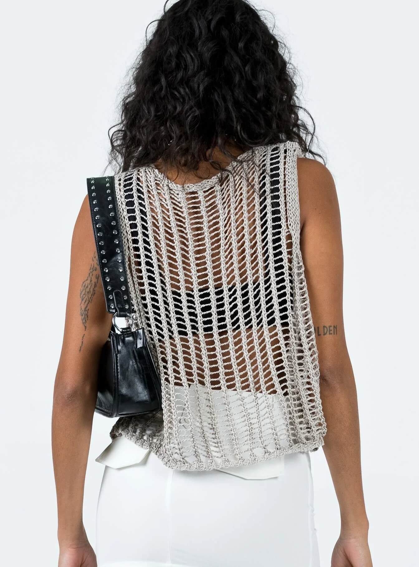 Allery Crochet Knit Sleeveless Tank - Grey