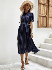 Evergreen Polka Dot Midi Dress - Navy