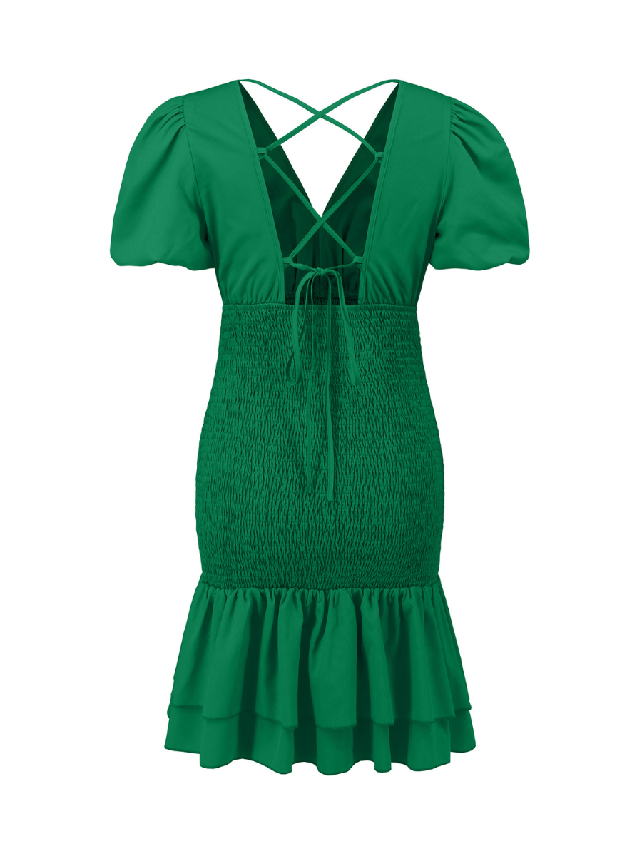 Always A Good Time Smocked Mini Dress - Green