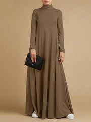 Casual Loose 4 Colors High-Neck Long Sleeves Maxi Dress