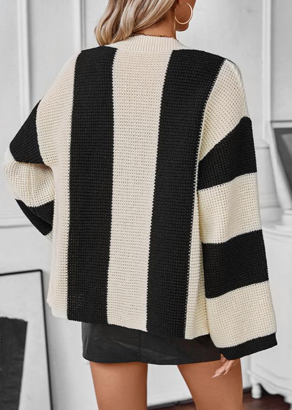 Striped Knitted Cardigan - Monochrome Chic