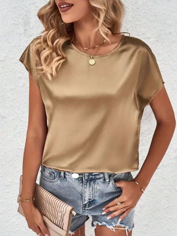 Batwing Sleeves Loose Solid Color Round-Neck T-Shirts Tops