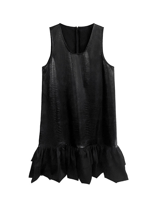 A-Line Loose Pleated Split-Joint U-Neck Mini Dresses