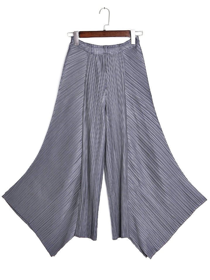 Original Loose Solid Color Irregular Pleated Wide Legs Pants