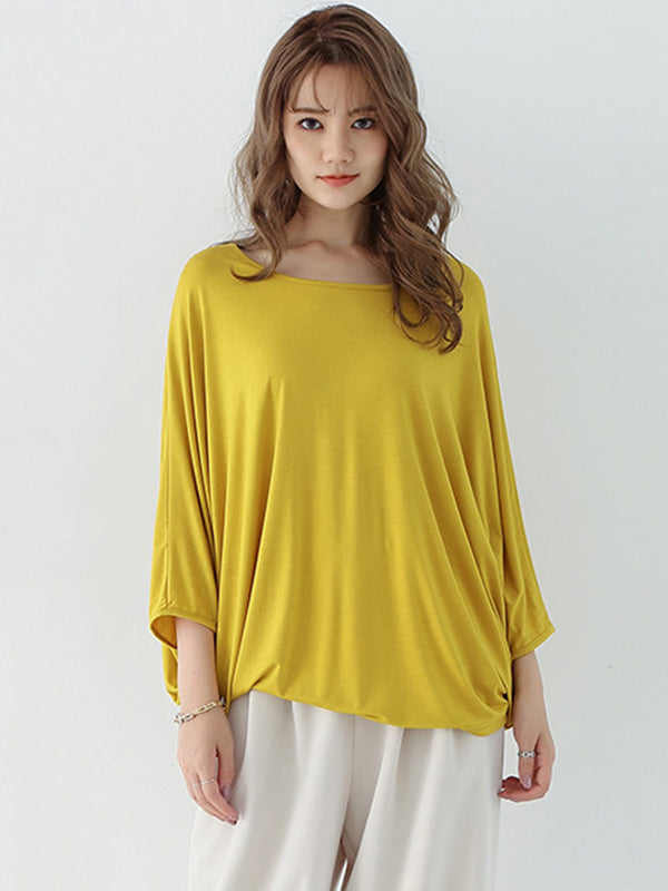 Vintage Loose Round-Neck Batwing Sleeves Shirts