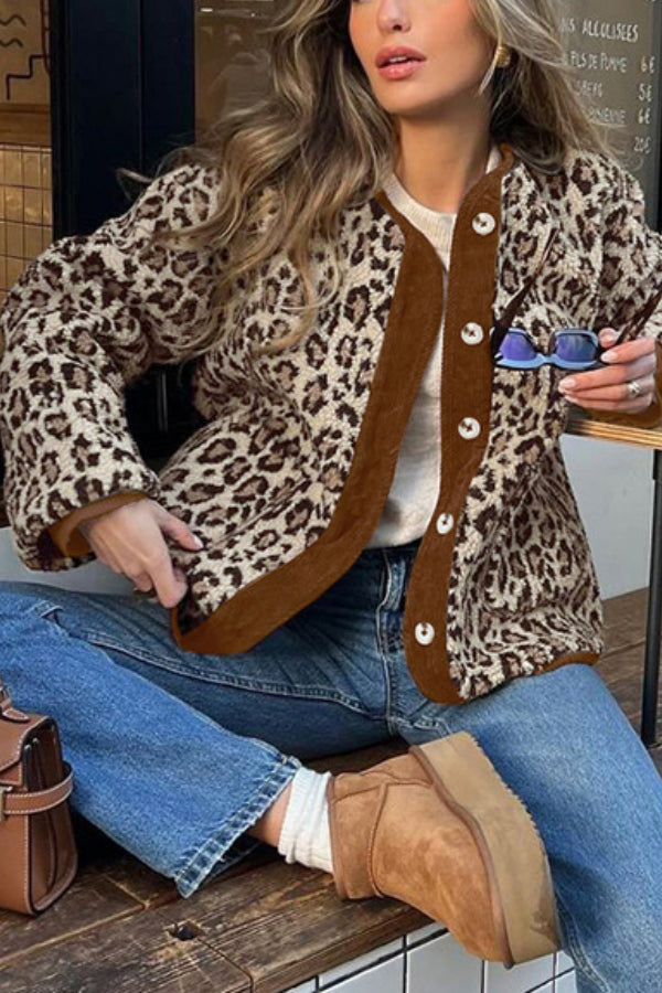 Fashion Leopard Loose Loose Cashmere Warm Jacket