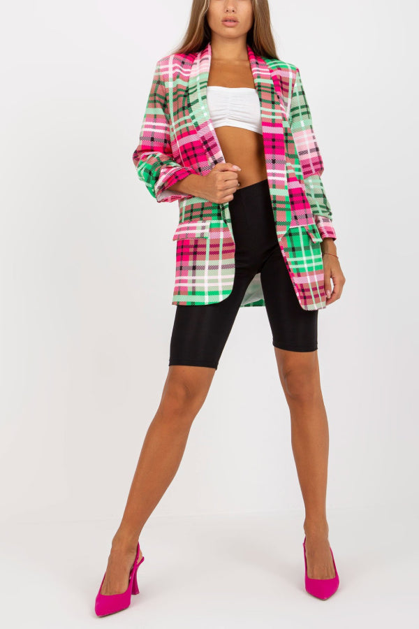 Casual Blazer For Women Color Plaid Long Sleeve Open Front Work Office Suit Jacket With Pocket