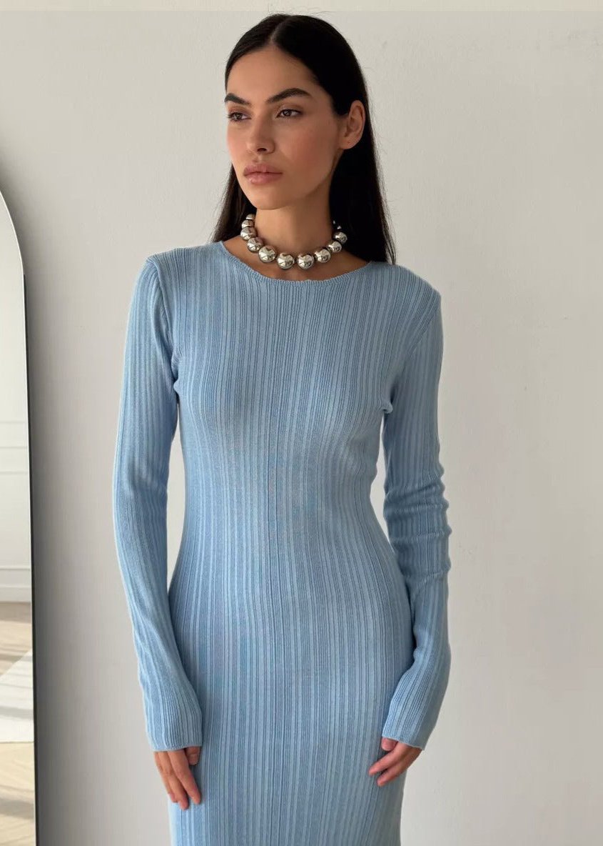 Elegant Ribbed Knit Long Sleeve Dress