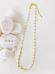 Bohemian Geometric Stone Real Pearls Necklace with Vintage Charm