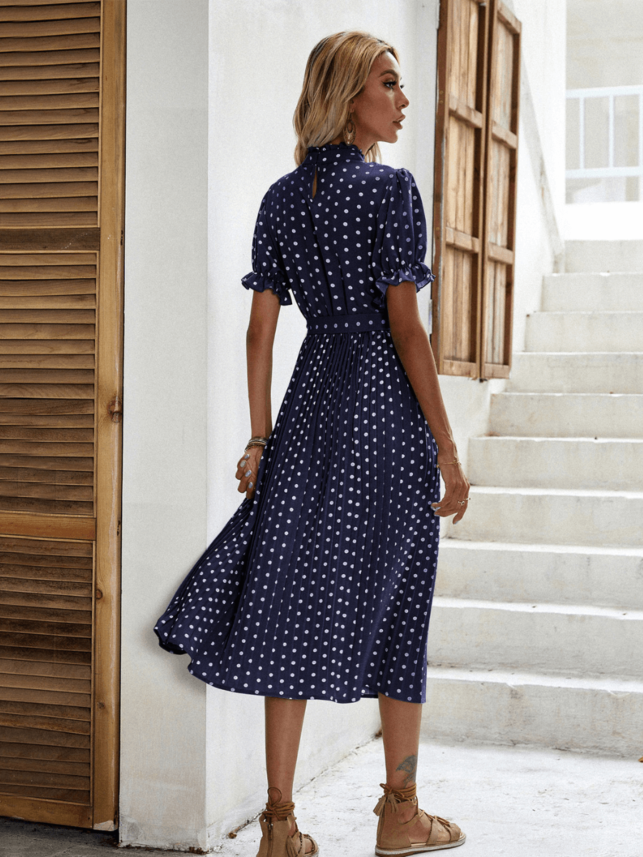 Evergreen Polka Dot Midi Dress - Navy