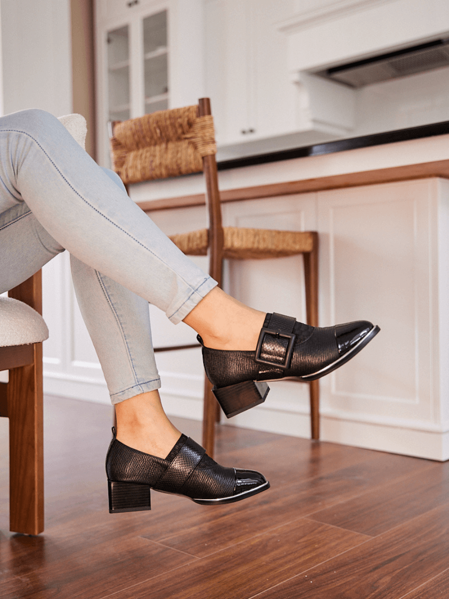 Jady Rose | Alora Leather Block Heel Loafer - Black