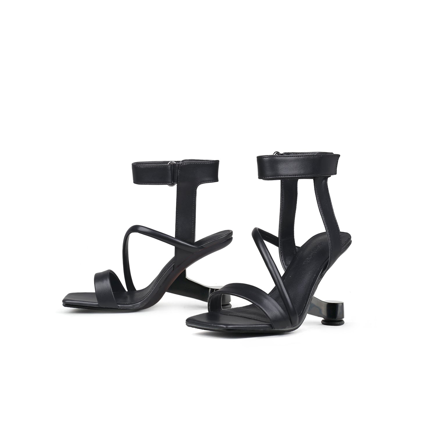 JADY ROSE | GESSI ANKLE STRAP LEATHER HEELED SANDAL - BLACK