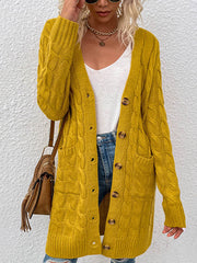 Urban Simple Loose Buttoned Solid Color Jacquard Cardigan Coat