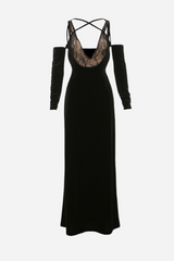 V-neck Lace Velvet Glove Maxi Dress