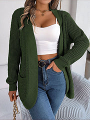 Long Sleeves Loose Pockets Solid Color Collarless Cardigan Tops