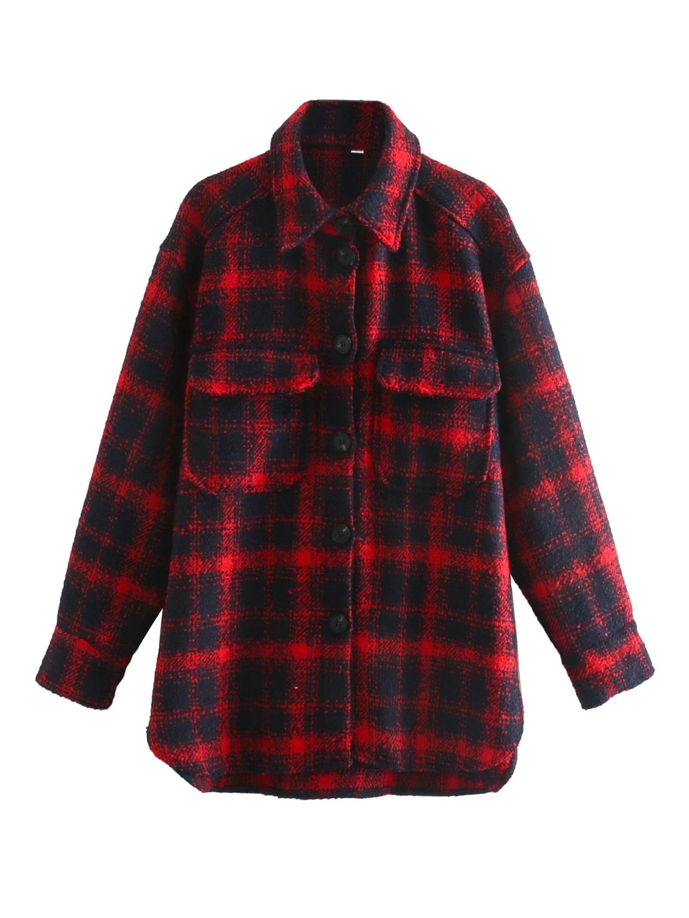 Blogger Street Coarse Woolen Loose Long Classic Retro Plaid Women’s Coat