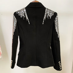 Autumn Winter Women Jacket Jacket Double Breasted Metal Sheet Heavy Industry Beads Slim Fit