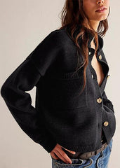 Chic Knitted Button-Down Cardigan with Stand Collar