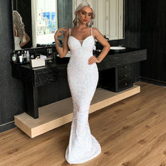 Evening Dress for Women Banquet Annual Meeting Host Party Strap Fishtail Sequ Dress Prom Formal Gown