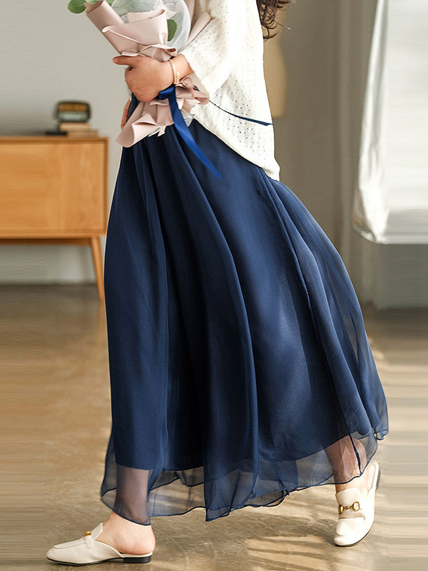 Casual Solid Color Chiffon Column Wide Leg Pants&Skirt