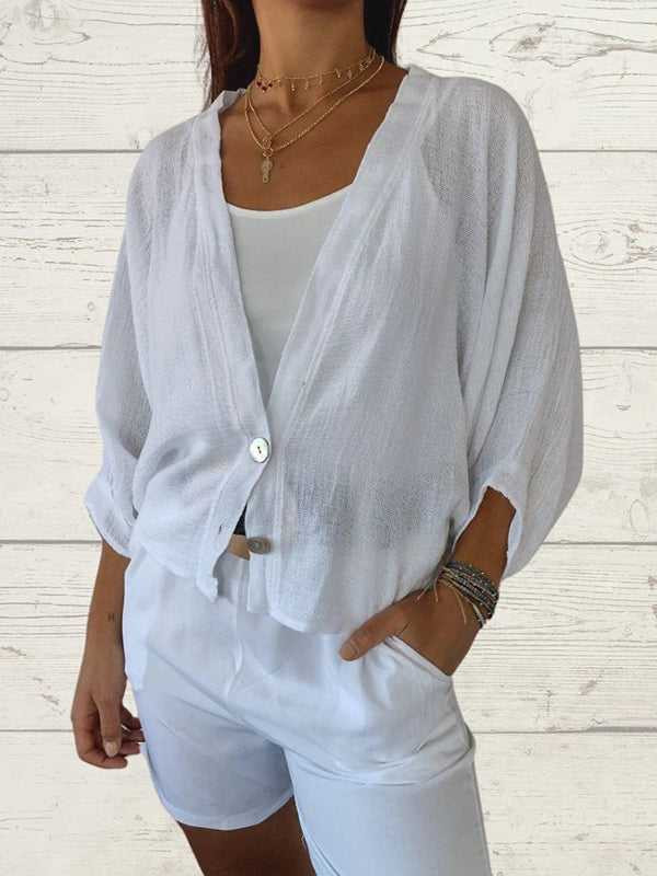 Women's Casual Cotton and Linen Cardigan Jacket