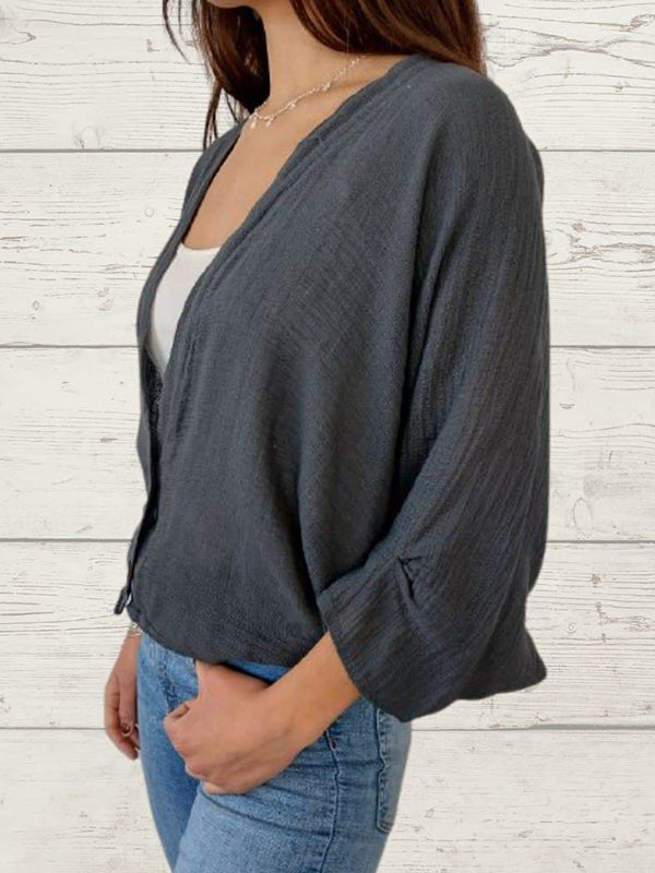 Women's Casual Cotton and Linen Cardigan Jacket