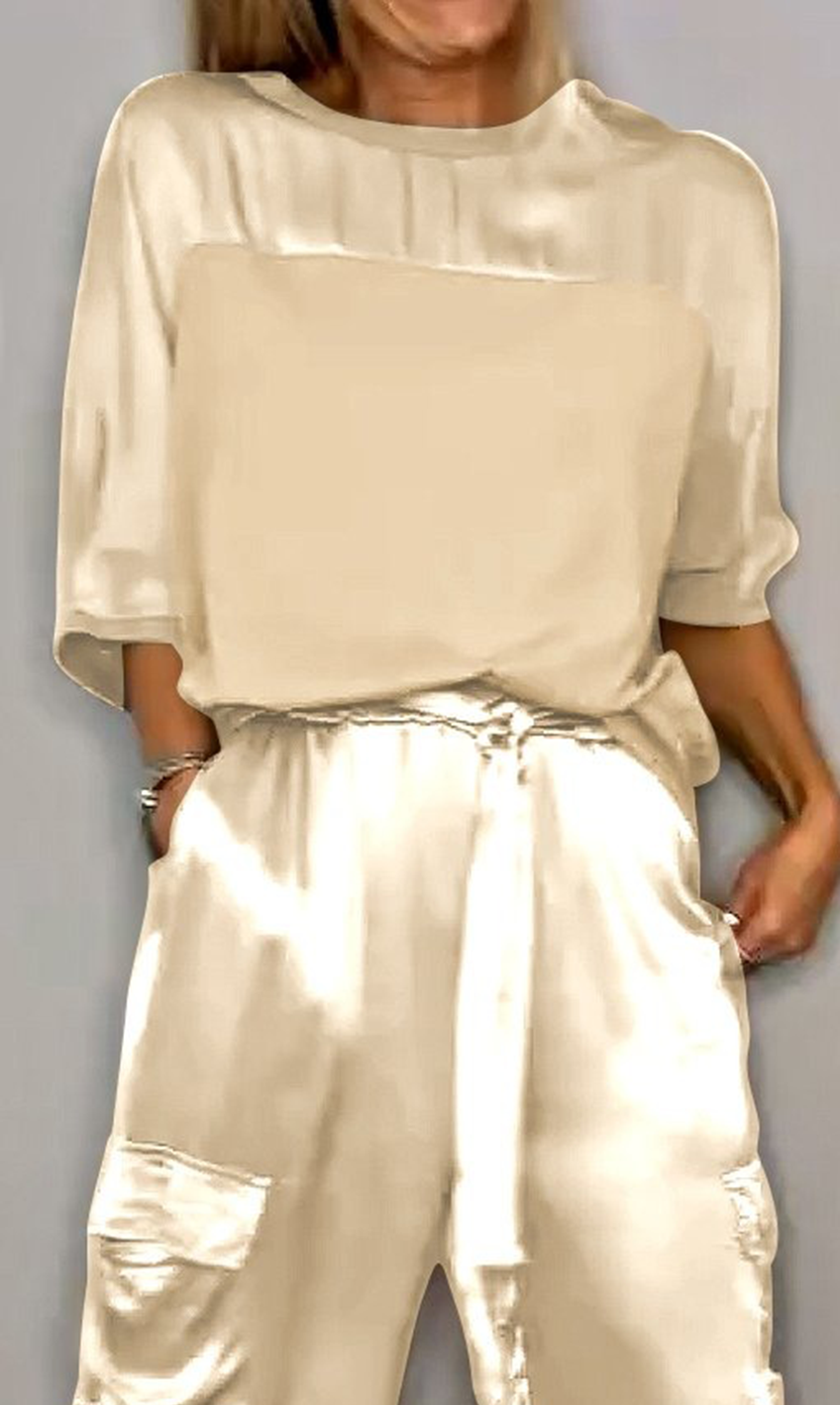 Women's Smooth Satin Half-sleeved Top and Pant purchased separately